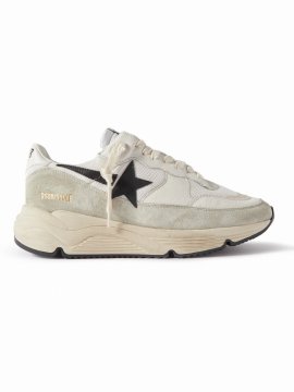 Distressed Leather-trimmed Suede And Mesh Sneakers In White