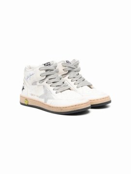 Kids' High-top Lace-up Sneakers In White