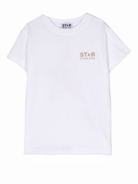 Kids' Glitter-logo Short-sleeve T-shirt In White