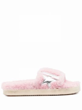 Logo-patch Shearling Slides In Pink