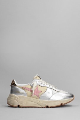Running Sneakers In Silver Leather And Fabric