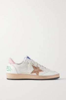 Ball Star Distressed Snake-effect Leather-trimmed Leather Sneakers In Unknown