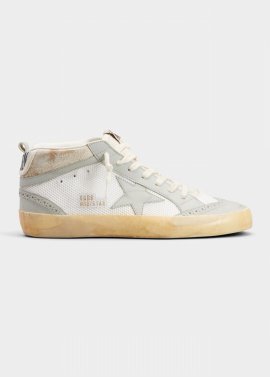 Mid Star Mixed Leather Net Sneakers In Whitebeigelight G