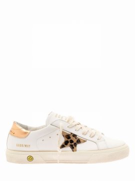 Kids Girls Super Star Sneakers With Leopard Star In White