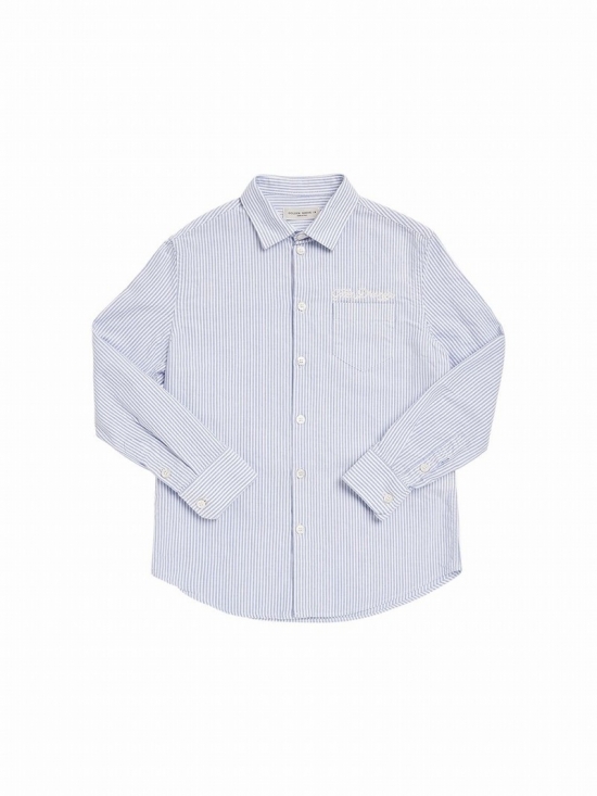 Kids' Striped Cotton Poplin Shirt In White,light Blue