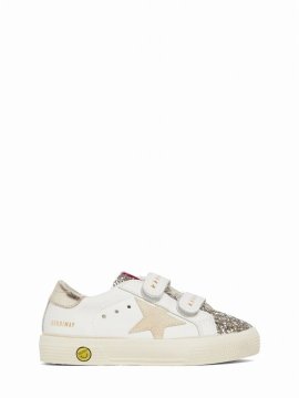 Kids' May School Leather Strap Sneakers In White