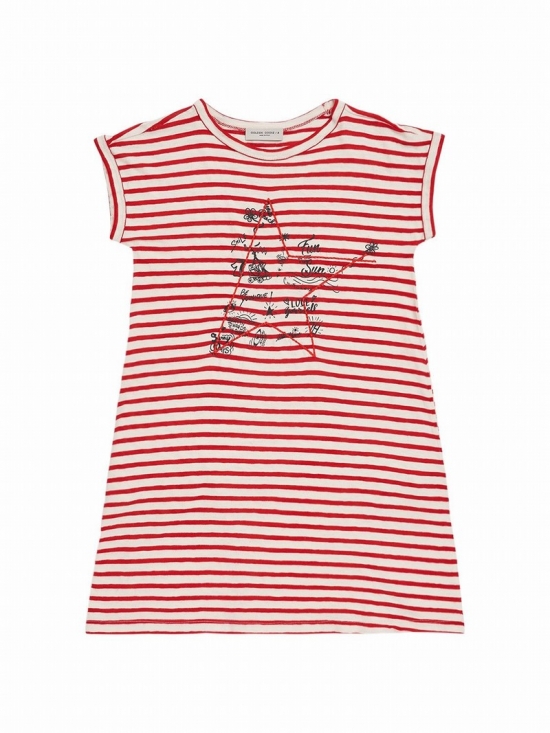 Kids' Striped Cotton & Linen Jersey Dress In White,red