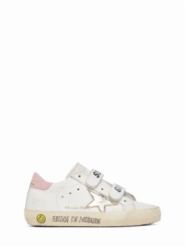 Kids' Old School Leather Strap Sneakers In White