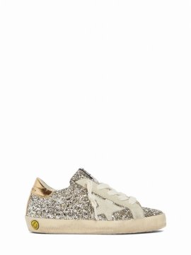 Kids' Super-star Glittered Lace-up Sneakers In Silver
