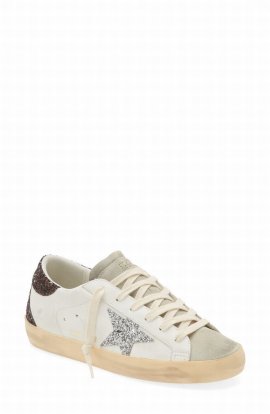 Super-star Glitter Detail Low Top Sneaker In White/ Ice/ Silver/ Brown