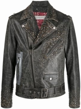 Leather Stud-detailing Jacket In Black