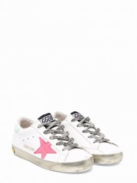 Kids' Super-star Leather Upper Suede Star Patent Heel Sparkle Foxing In Bianco
