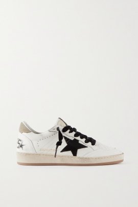 Superstar Distressed Printed Suede-trimmed Leather Sneakers In White
