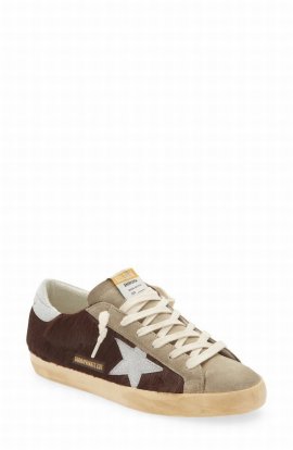 Super-star Genuine Calf Hair Low Top Sneaker In Chocolate/ Taupe/ Silver