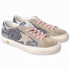 Glittery Leather Sneakers With Laces In Multicolor