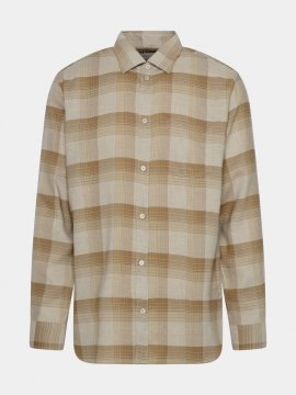 Check-print Button-up Shirt In Beige