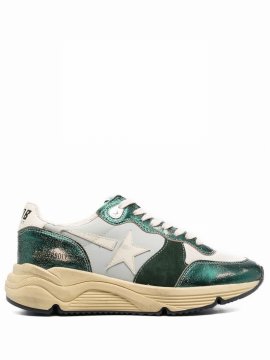 Metallic-effect Lace-up Sneakers In Green