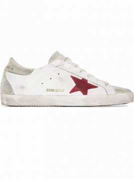Kids' White Leather Superstar Sneakers In Bianco+rosso