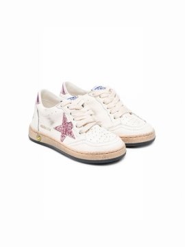 Kids' Leather Star-patch Sneakers In Neutrals