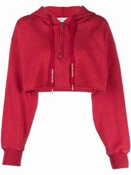 Cotton Cropped Hoodie In Red