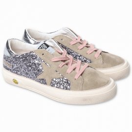 Glittery Leather Sneakers With Laces In Multicolor