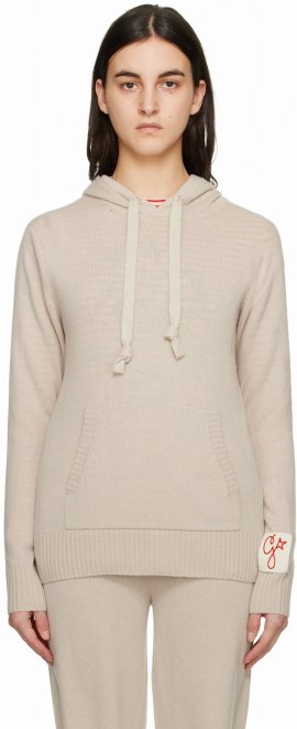 Beige Patch Hoodie In 10715 Natural White