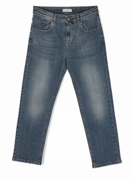 Kids' Mid-rise Stretch-design Jeans In Blue