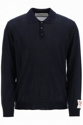 Long-sleeve Knit Polo Shirt In Blue