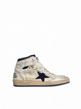 Sky Star Shiny Leather Toe And Spur Nylon Upper Suede Star In White Dark Blue