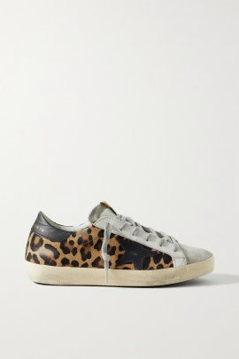 Superstar Distressed Leopard-print Calf Hair, Leather And Suede Sneakers In Brown