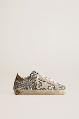 Kids' Super-star Sneakers With Glitter In Argento