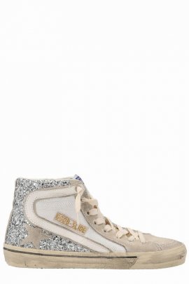 Embellished Lace-up Sneakers In Silver/white/marble