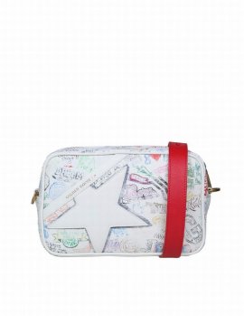 Star Shoulder Strap In Multicolor Leather In White/red