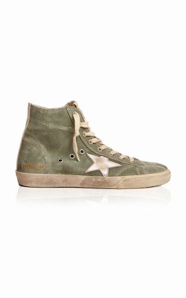 Francy Green Suede In Military Green/silver/white
