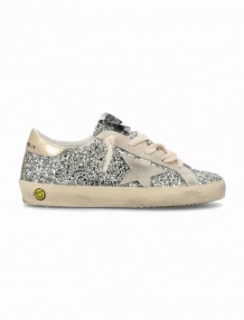 Kids' Super-star Sneakers With Glitter In Platinum/ivory/gold