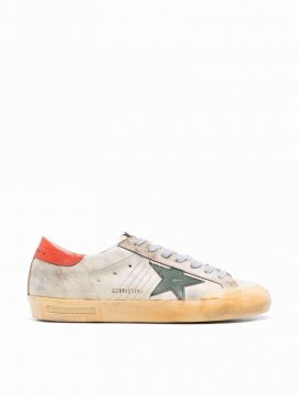 Super-star Penstar Leather Upper And Star Nylon Tongue Drummed Leather Heel In White Tobacco Green Orange