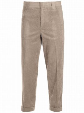 Corduroy Cropped Tapered Trousers In Neutrals