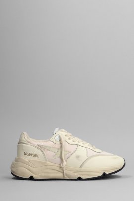 Running Sneakers In Beige Leather And Fabric