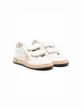 Kids' Ball Star Strap Sneakers In White/gold