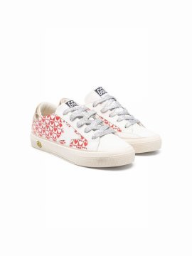 Kids' May Heart-print Lace-up Sneakers In White