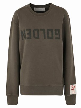Golden M S Regular Sweatshirt Distressed Cotton Jersey With Logo In Dusty Olive