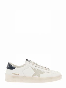 Mans White Leather Sneakers With Star Detail