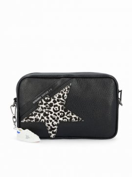 Star Bag Hammered Leather Body And Shoulder Strap Pony Star In Black White