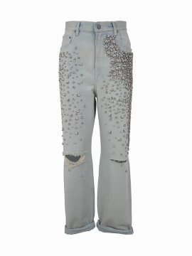 Golden W`s Kim Bleached Washed Denim With Crystal Stones In Blue