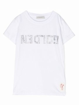 Kids' Girl's Crystalized Logo-print T-shirt In White