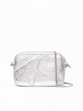 Mini Star Bag Wrinkled Laminated Leather Body And Star In Silver