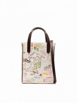Mini California Bag Journey Natural Kuroki Body Leather Handles Serigraph In White Multicolor