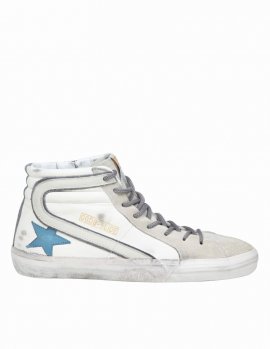 Slide Sneakers In White Leather In White/blue