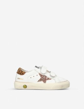 Kids' May Glitter-star And Leopard-print Tab Leather Trainers 6 Months - 5 Years In White/oth