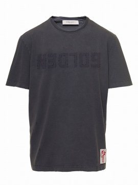 Black Distressed T-shirt With Logo Man In Grey